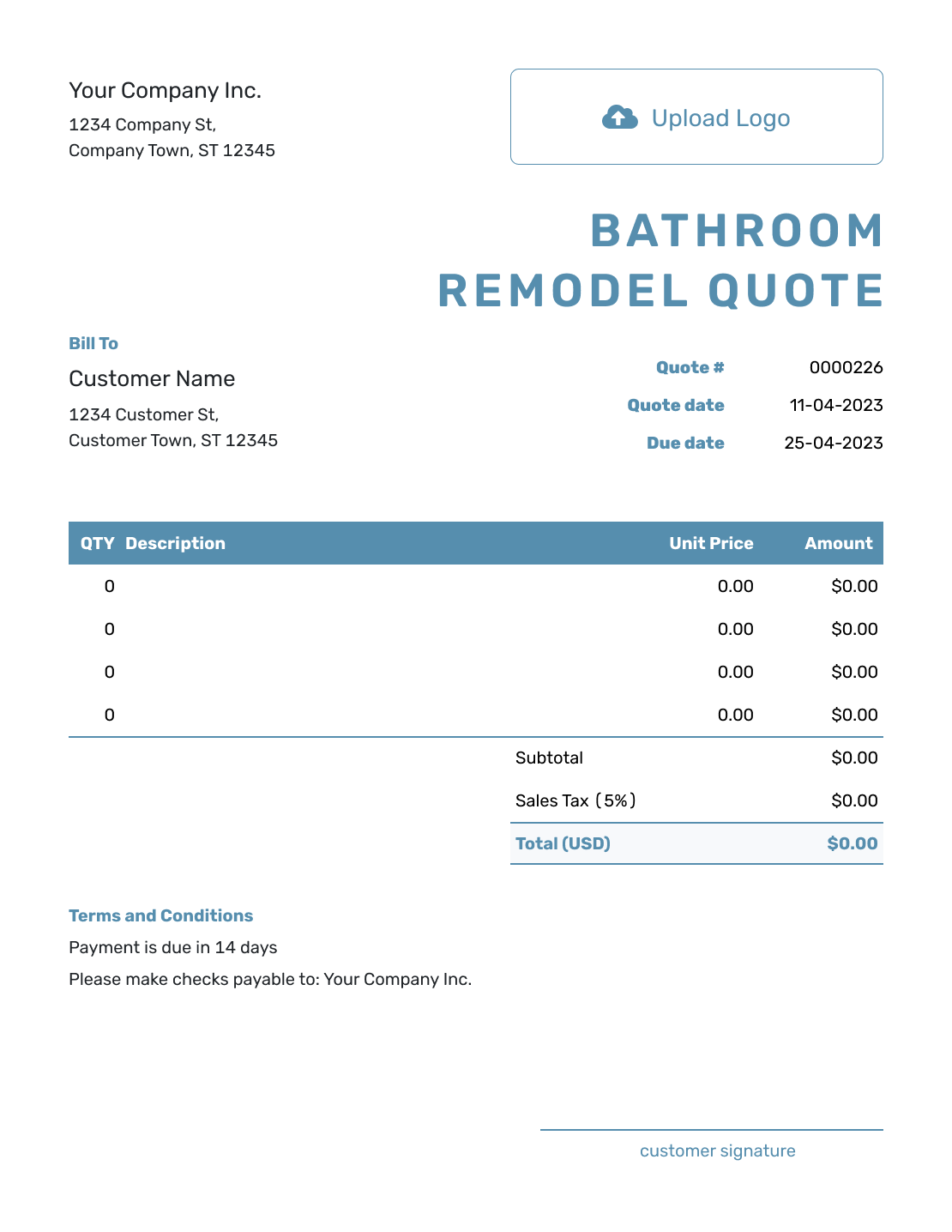 Blank Bathroom Remodel Quote Template