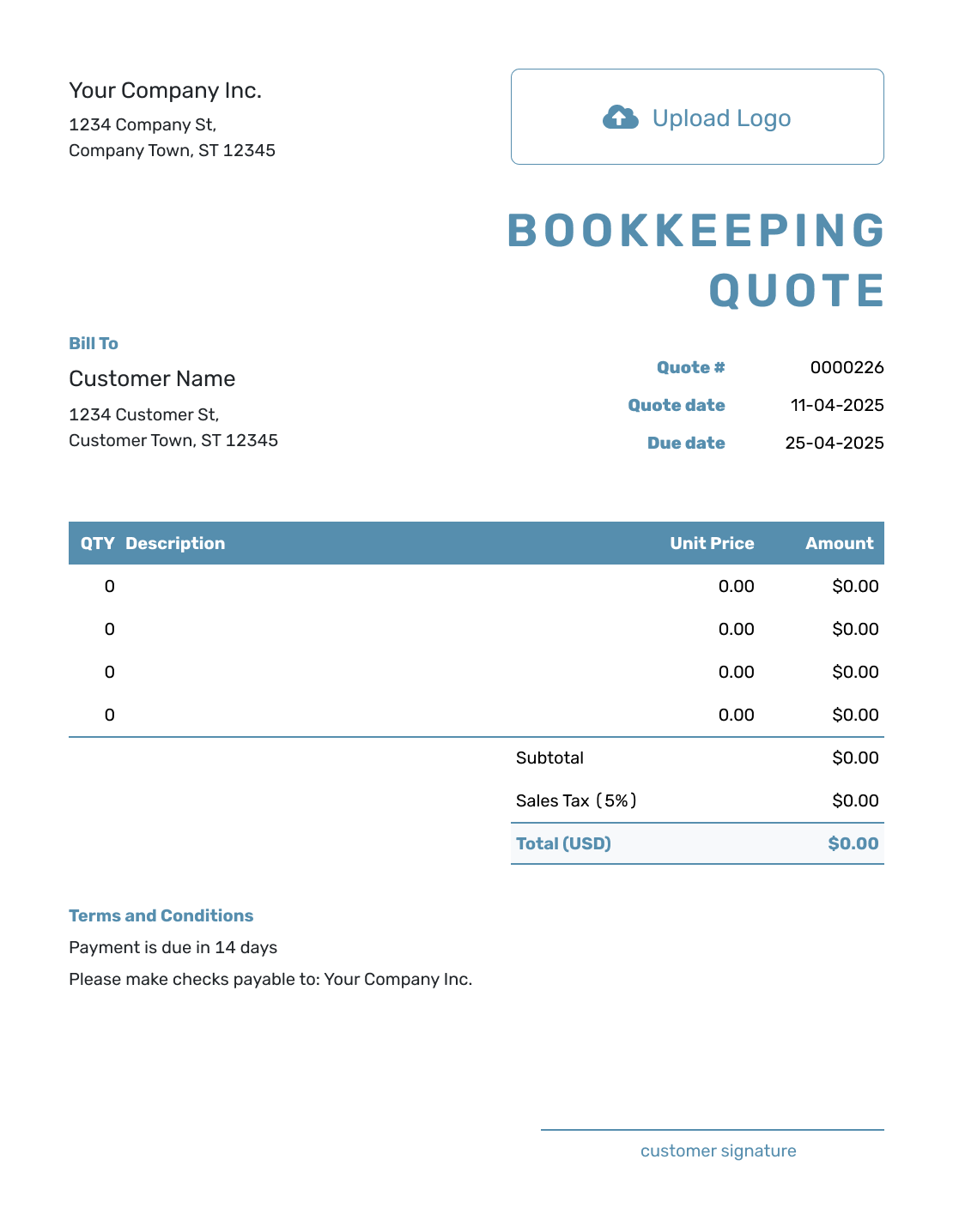 Blank Bookkeeping Quote Template