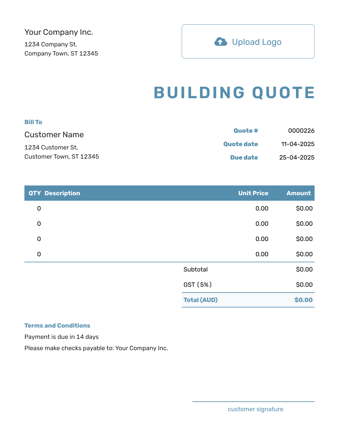 Blank Building Quote Template