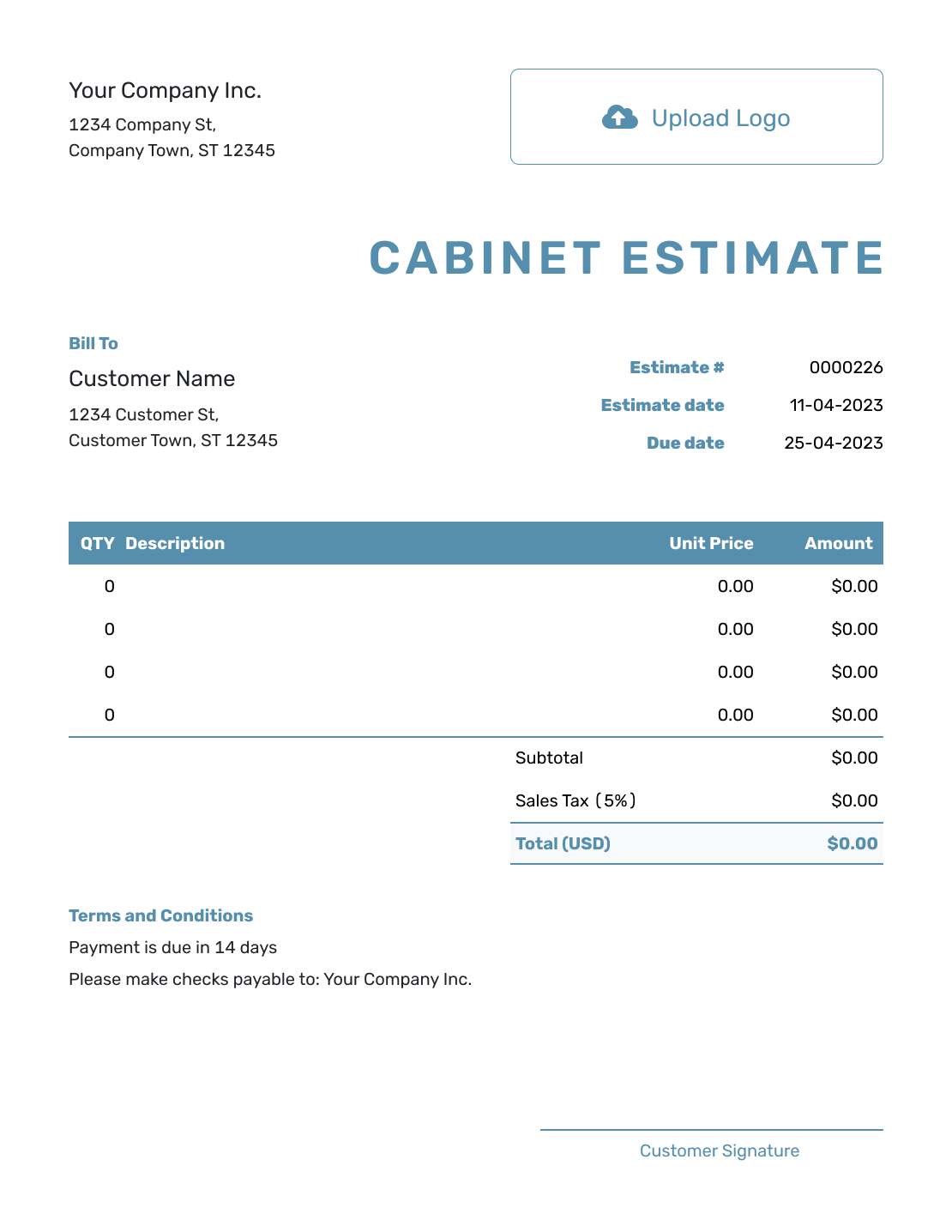 Blank Cabinet Estimate Template