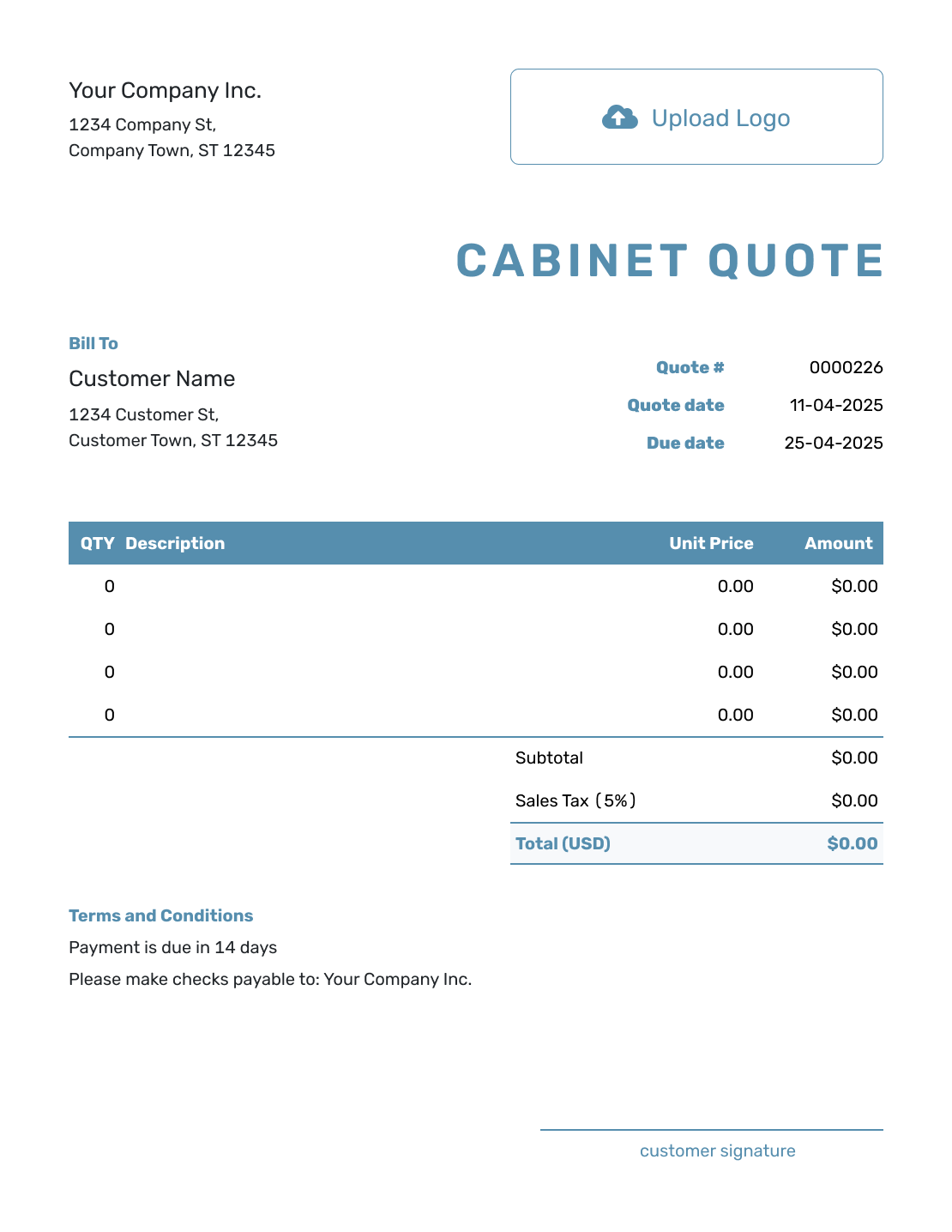 Blank Cabinet Quote Template