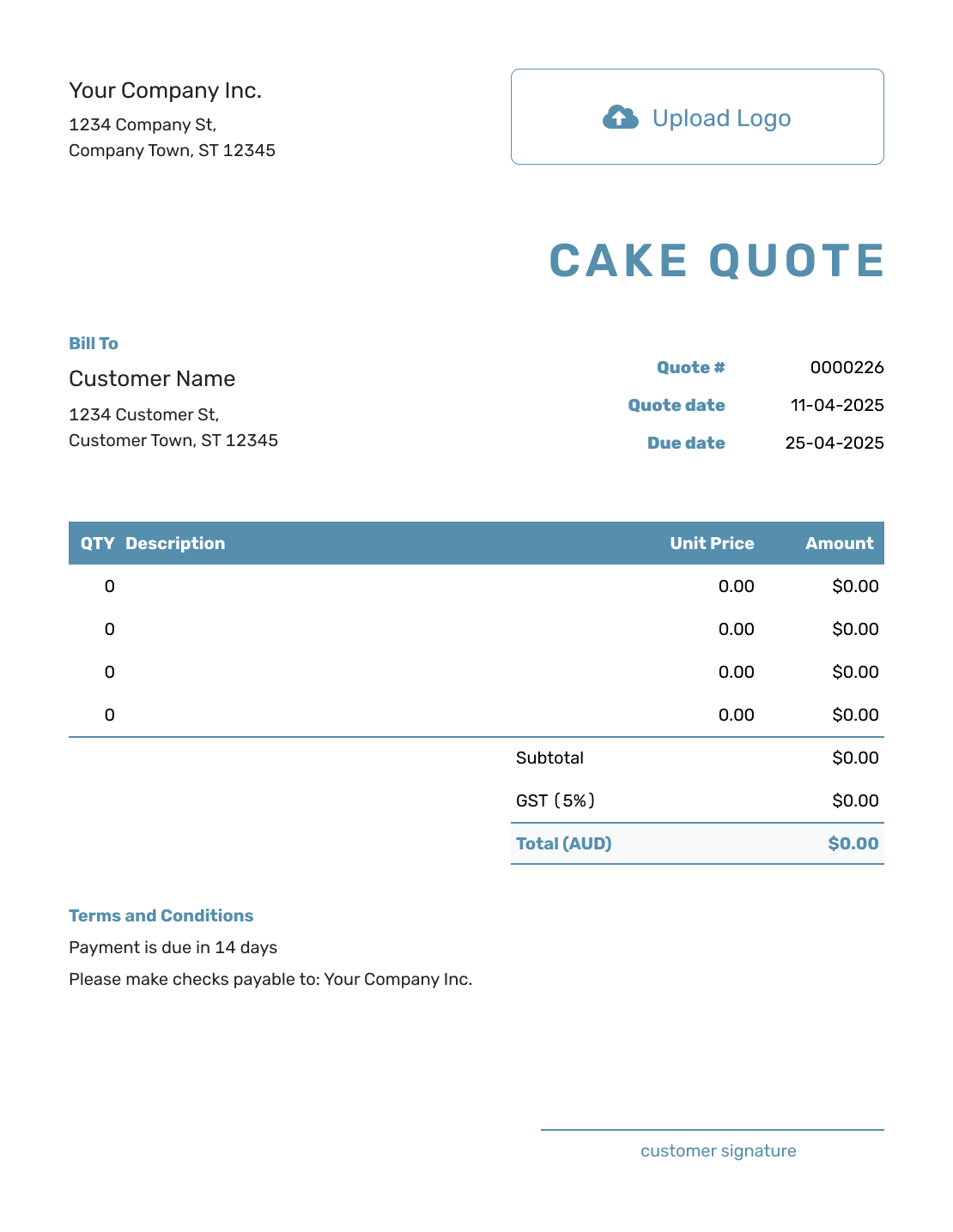 Blank Cake Quote Template