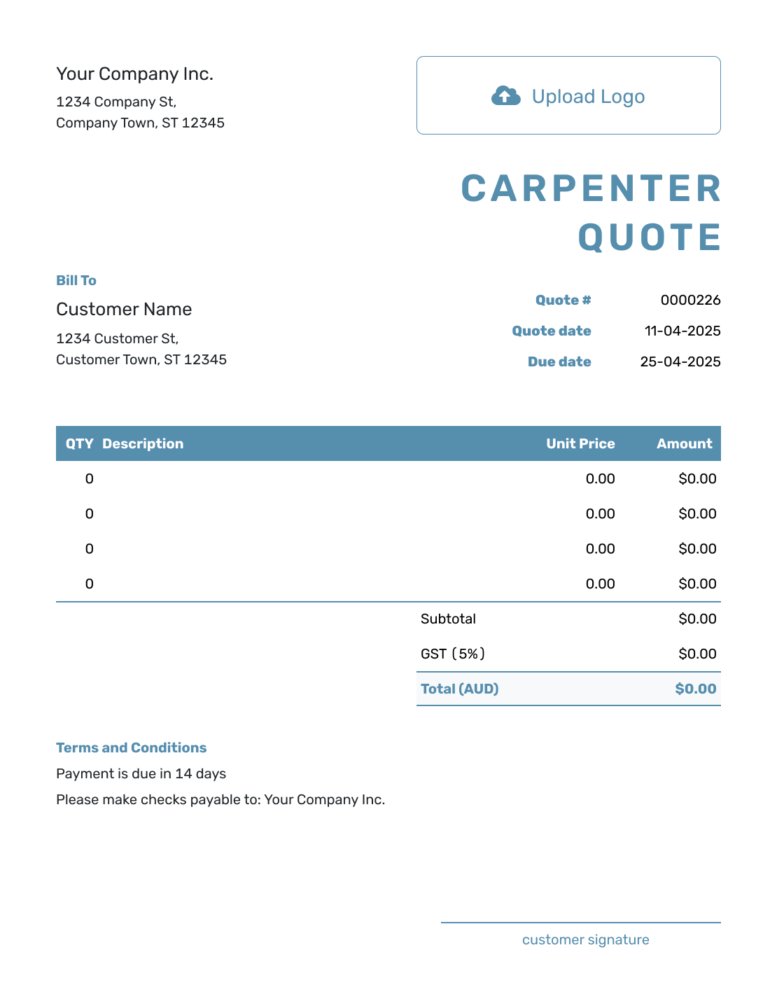 Blank Carpenter Quote Template