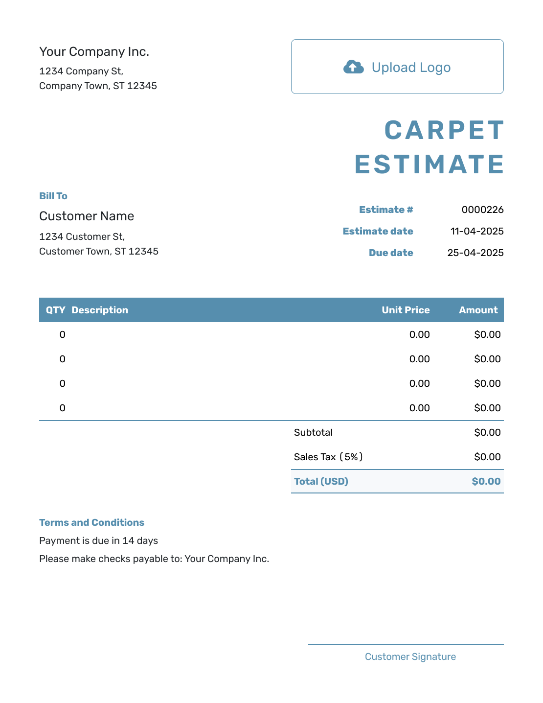 Blank Carpet Estimate Template