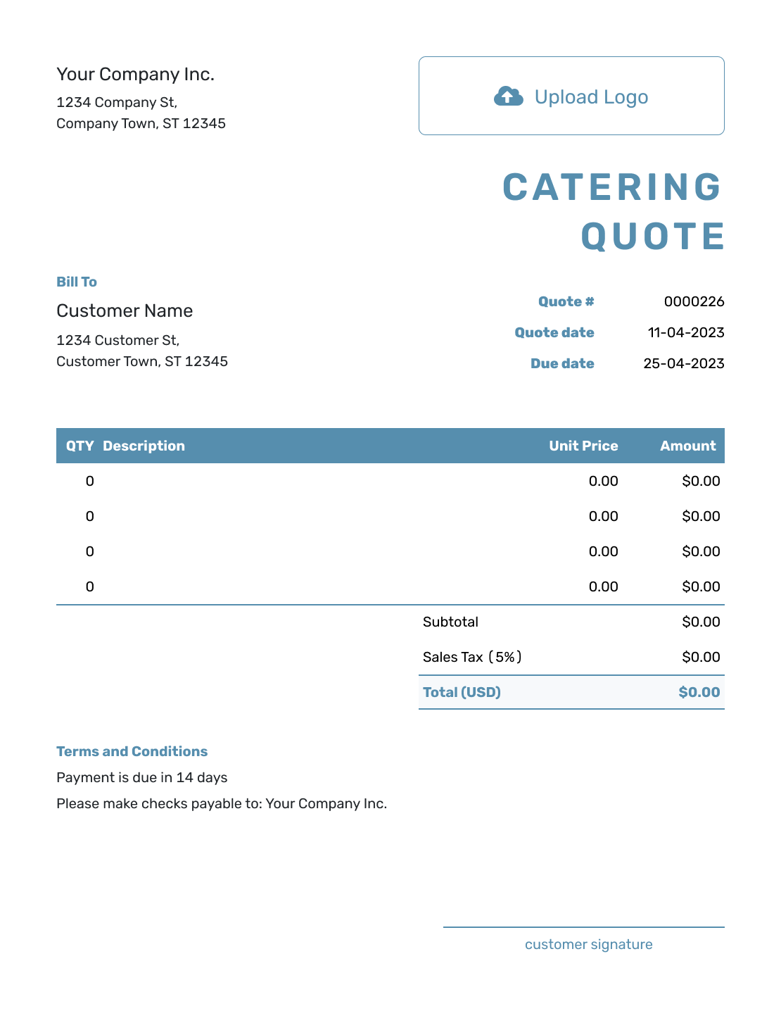 Blank Catering Quote Template