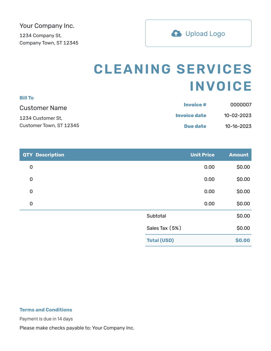 Blank Cleaning Services Invoice Template