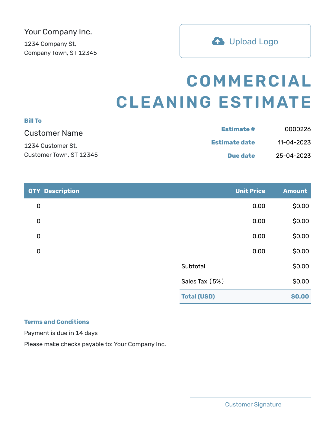 Blank Commercial Cleaning Estimate Template