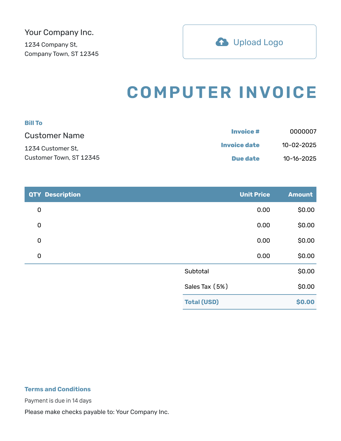 Blank Computer Invoice Template