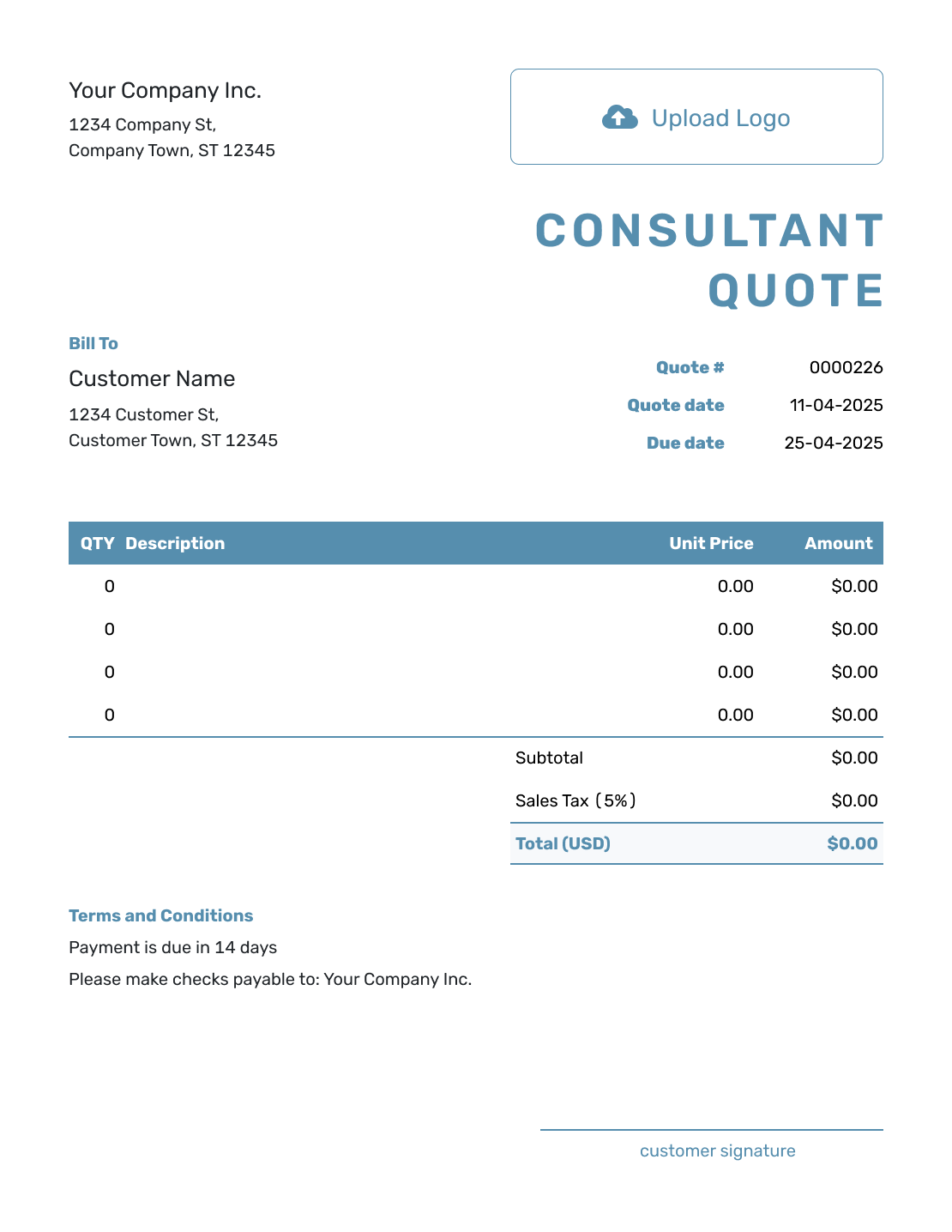 Blank Consultant Quote Template