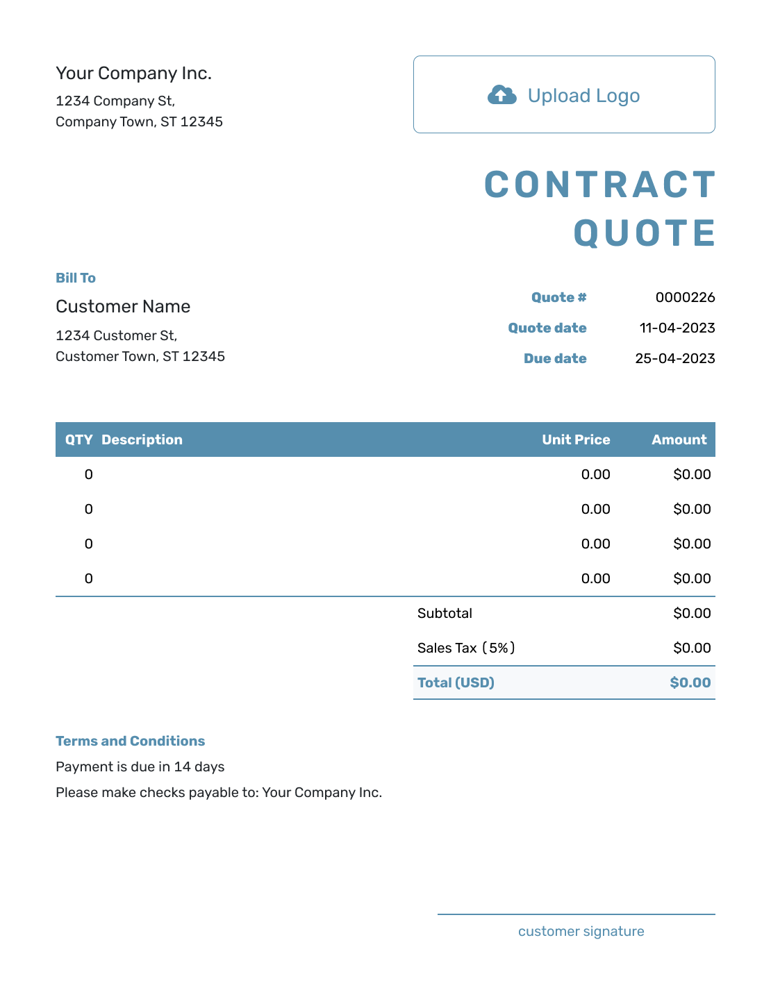 Blank Contract Quote Template