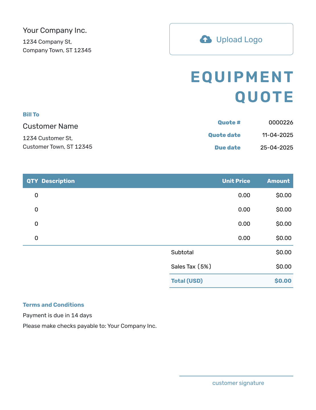 Blank Equipment Quote Template