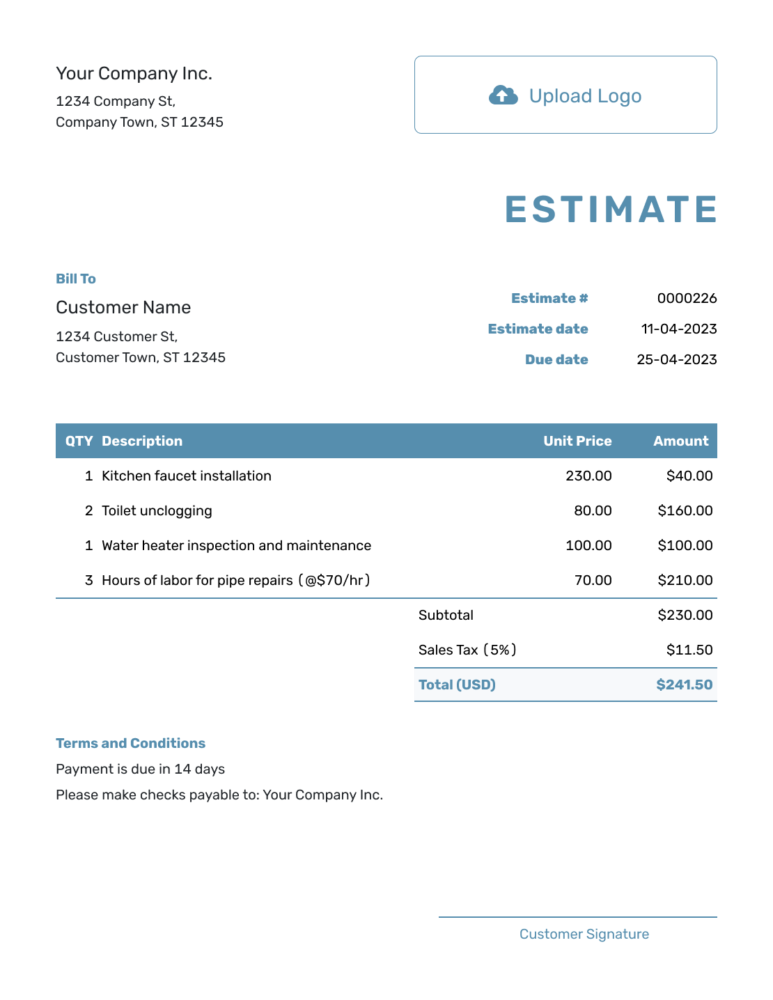 Blank Estimate Sheet Template