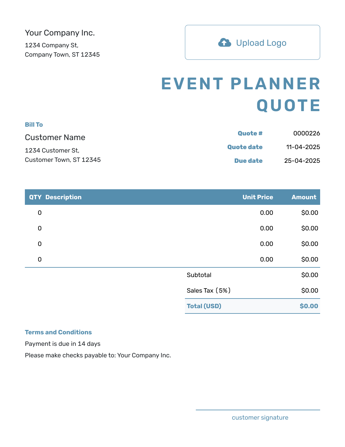 Blank Event Planner Quote Template