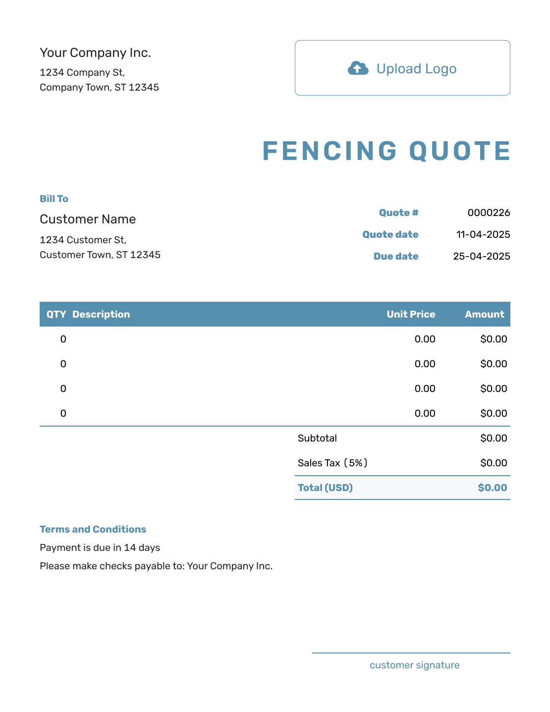 Blank Fencing Quote Template