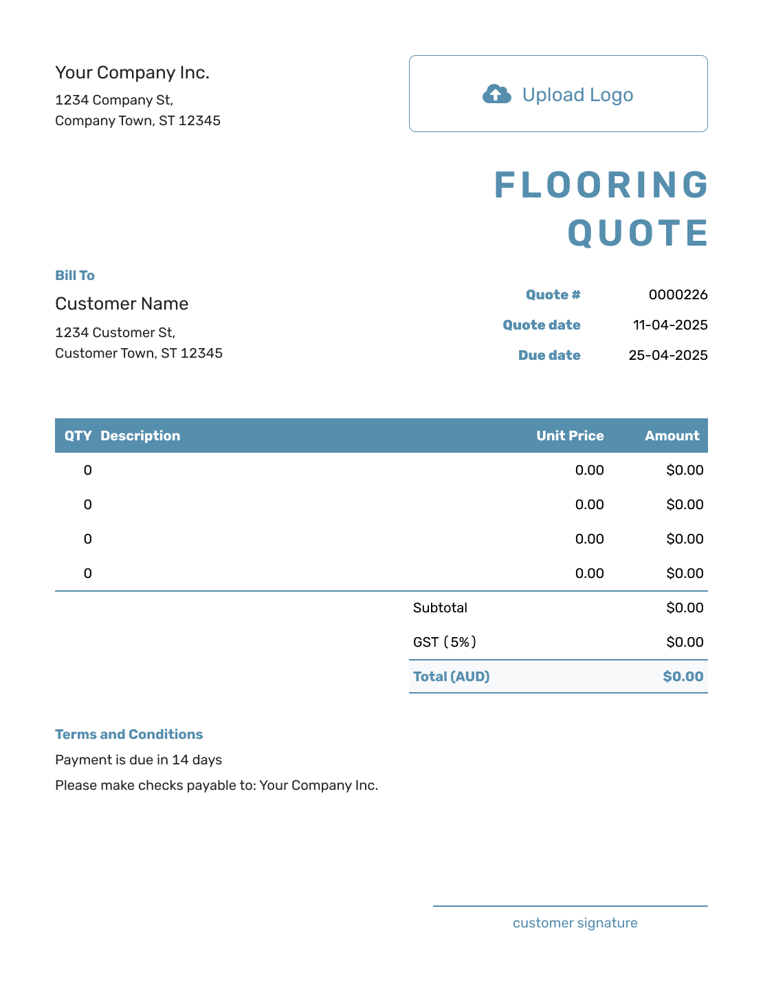 Blank Flooring Quote Template