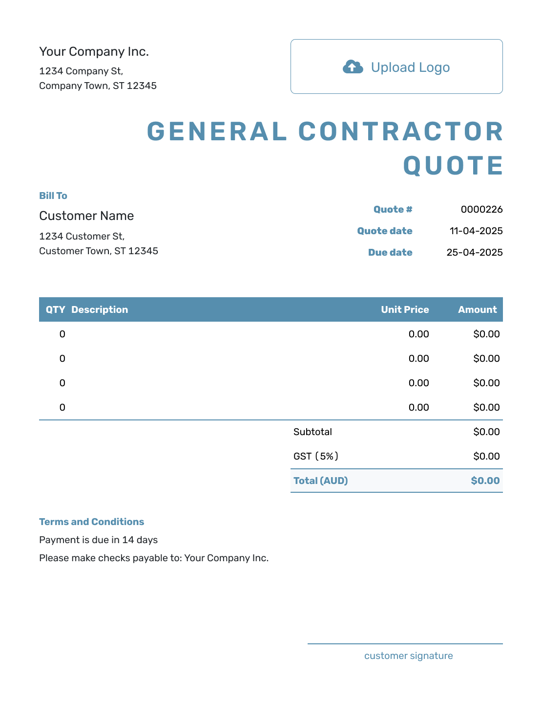 Blank General Contractor Quote Template