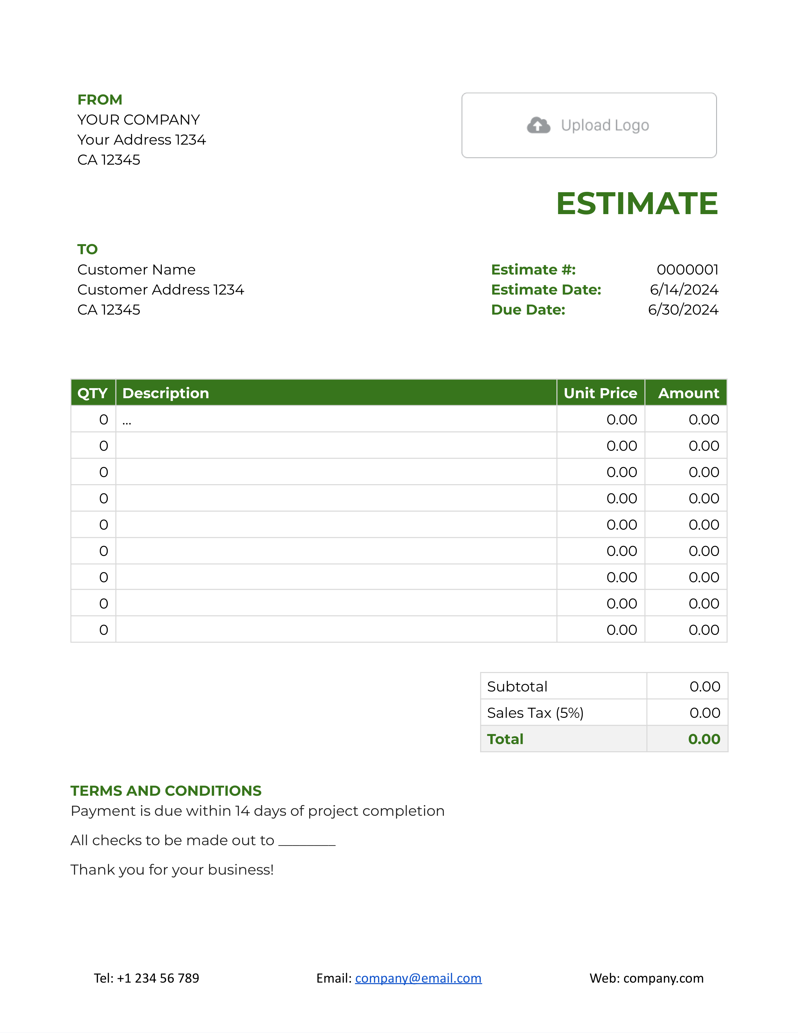 Blank Google Docs Estimate Template