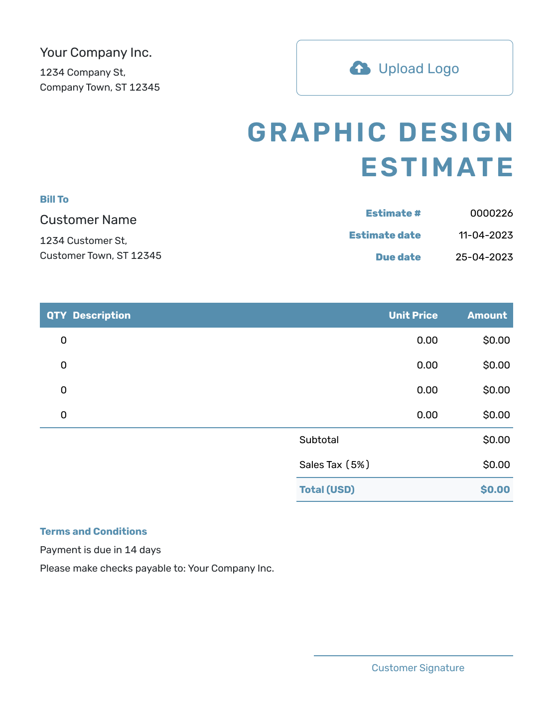 Blank Graphic Design Estimate Template