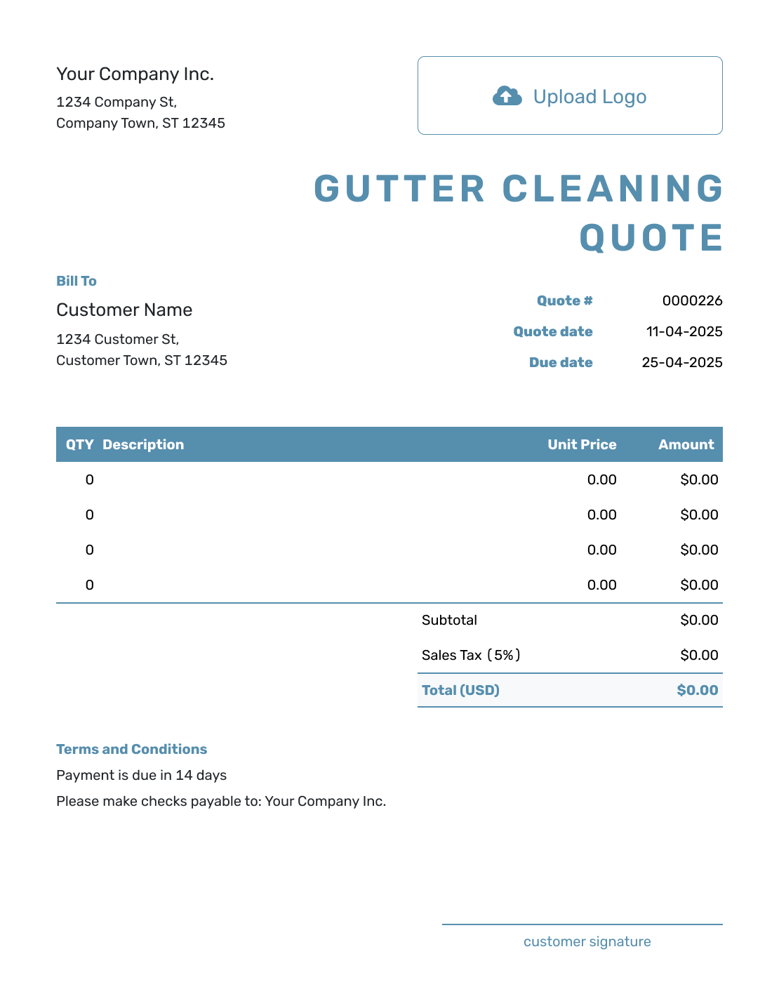 Blank Gutter Cleaning Quote Template