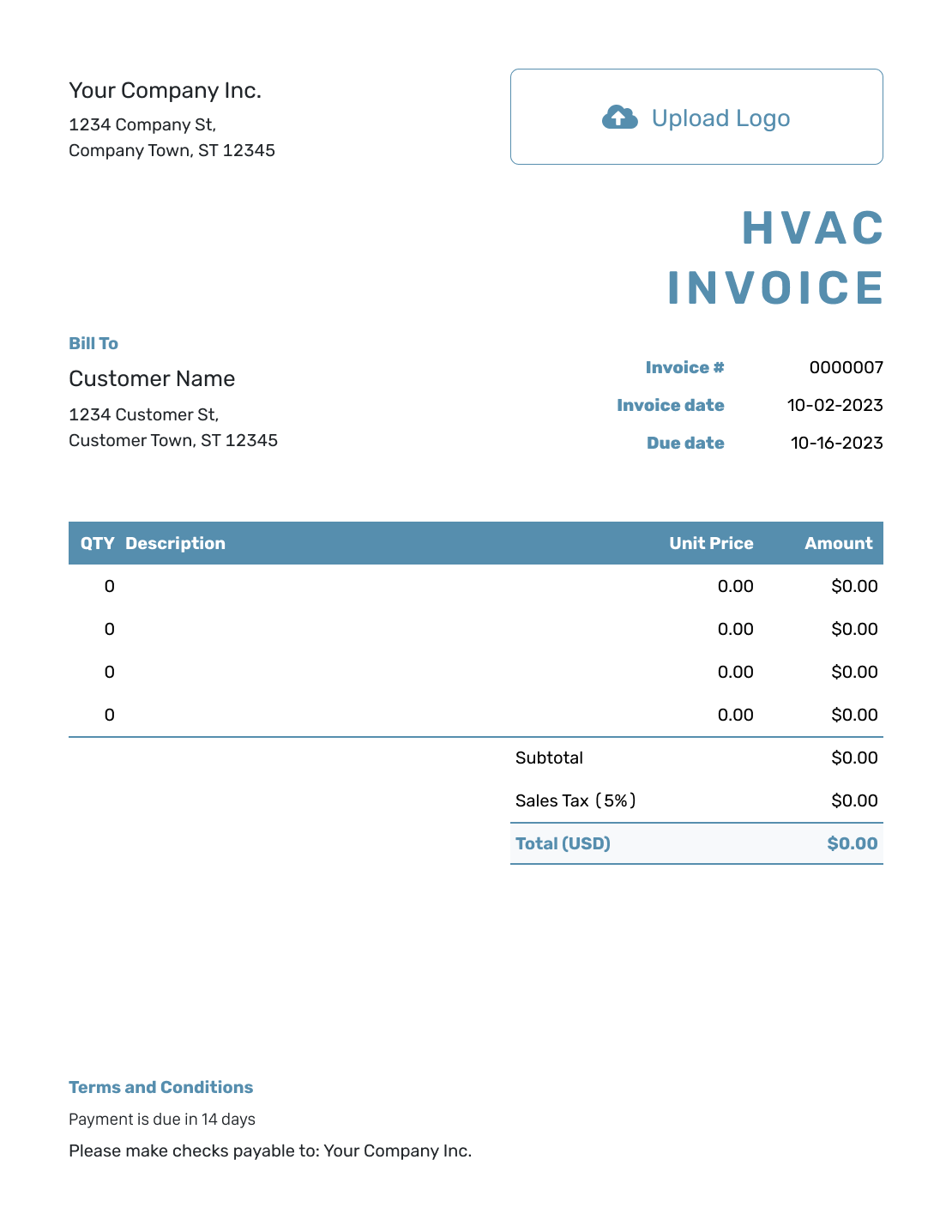 Blank HVAC Invoice Template