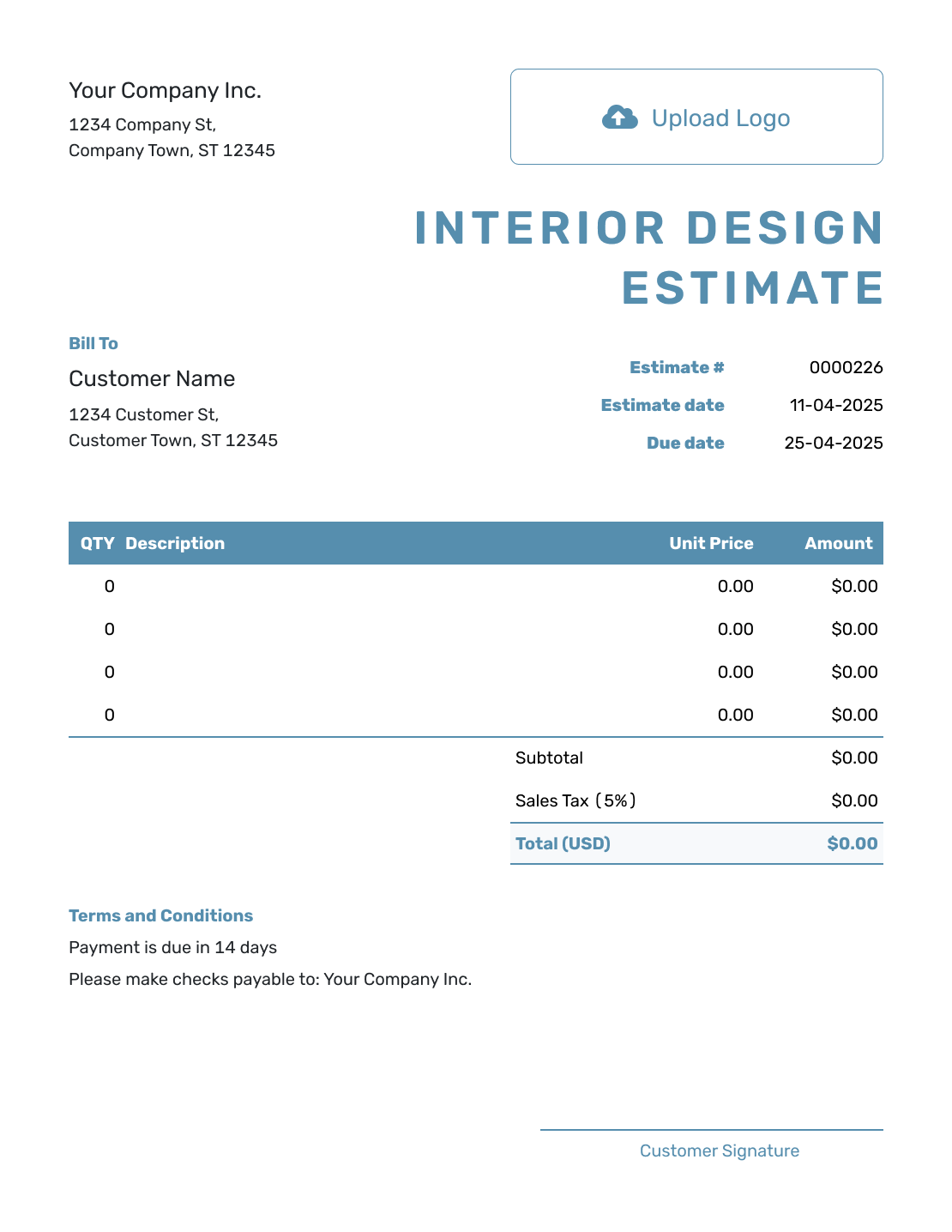 Blank Interior Design Estimate Template