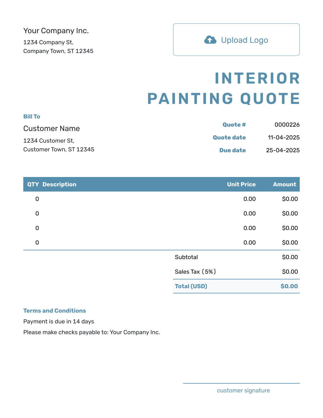 Blank Interior Painting Quote Template