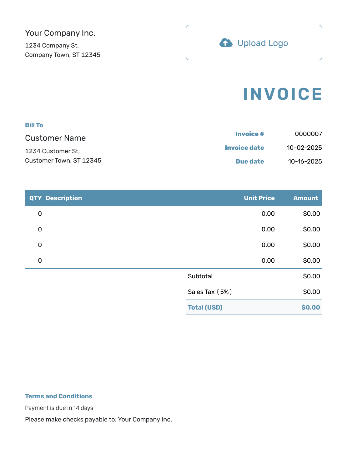 Blank Invoice Terms and Conditions Template