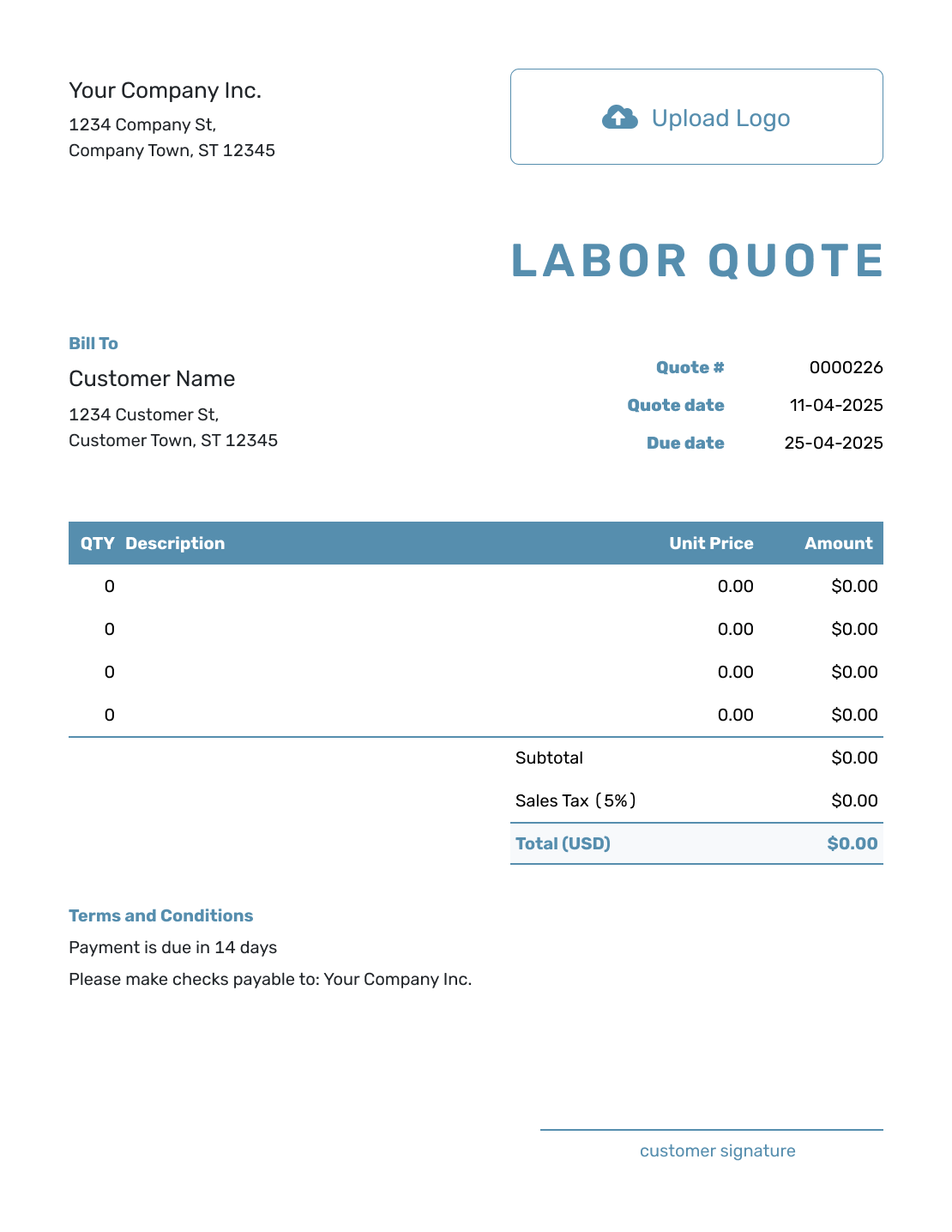 Blank Labor Quote Template