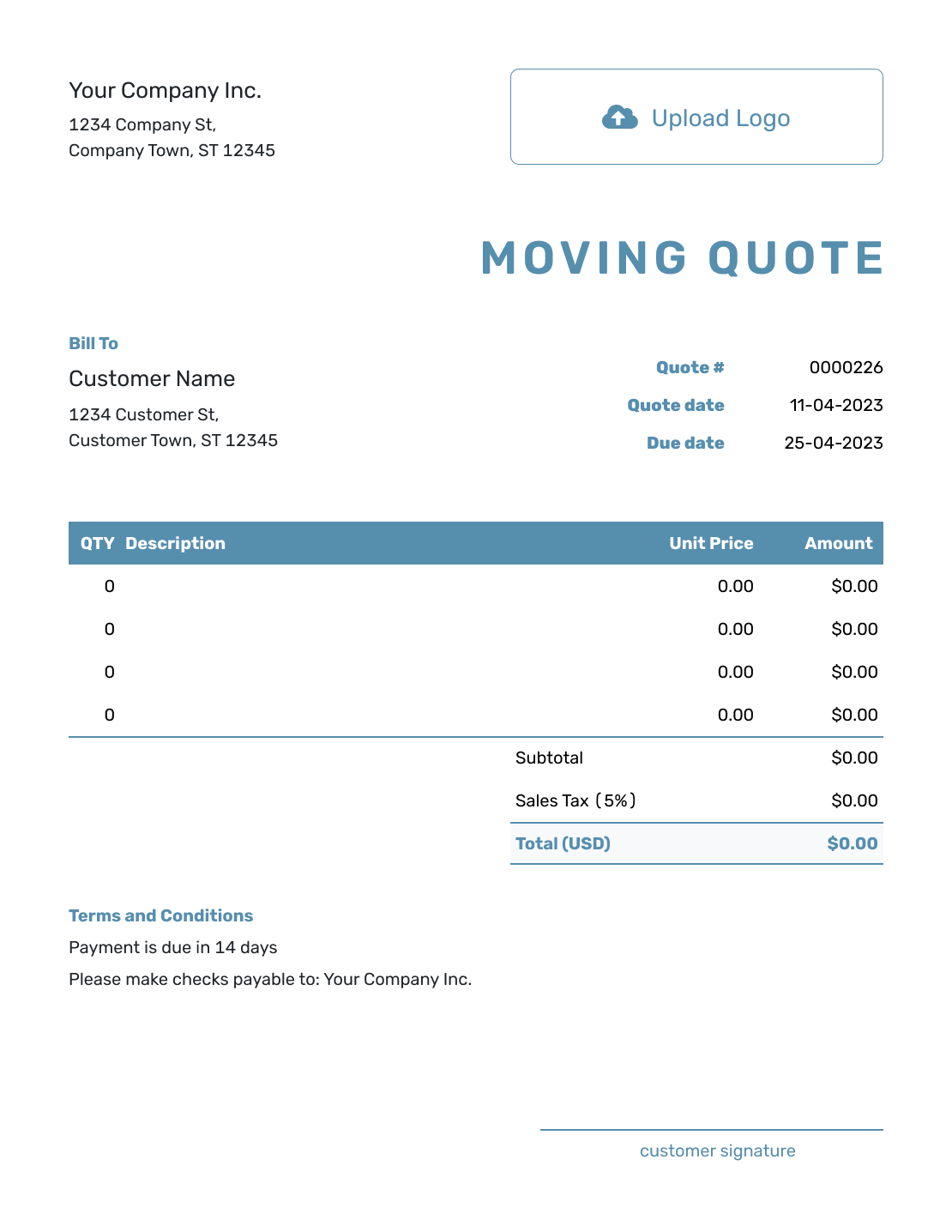 Blank Moving Company Quote Template