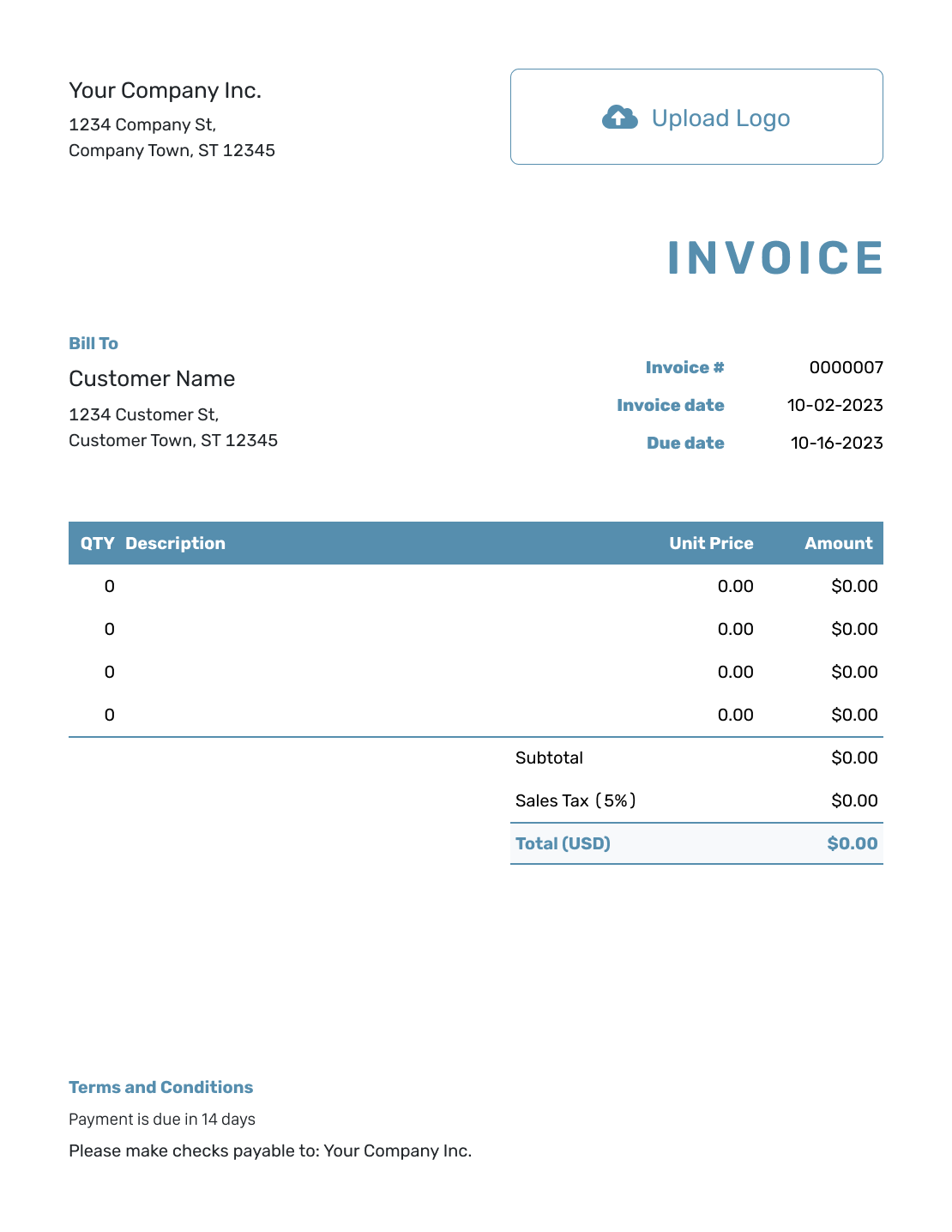 Blank Personal Invoice Template