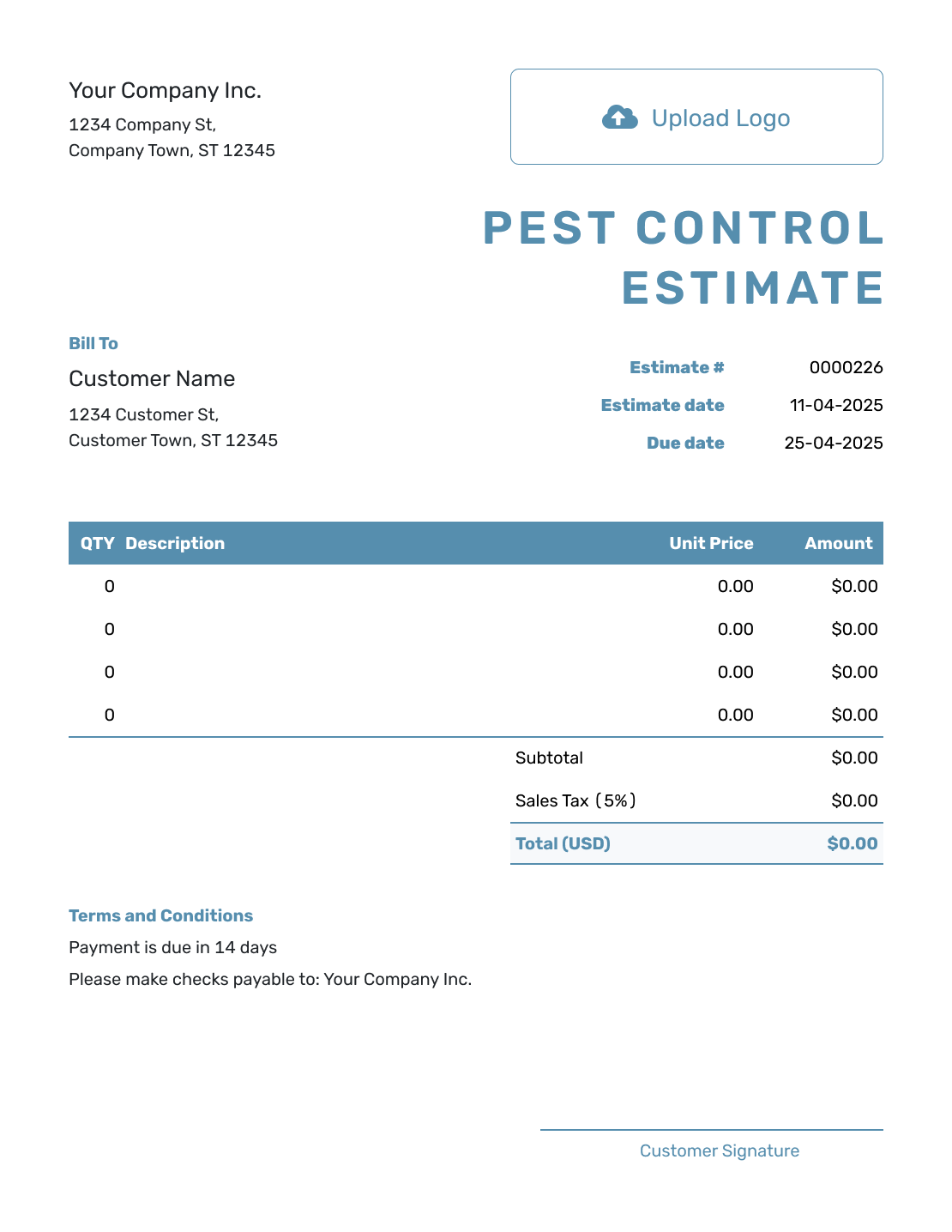 Blank Pest Control Estimate Template