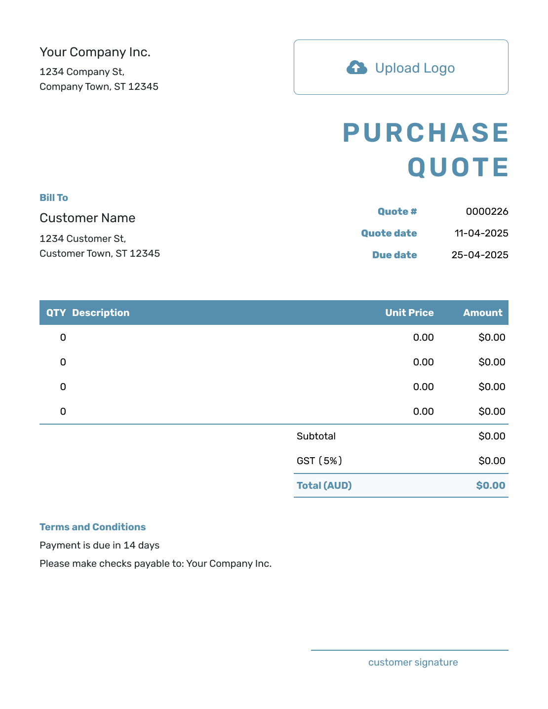 Blank Purchase Quote Template