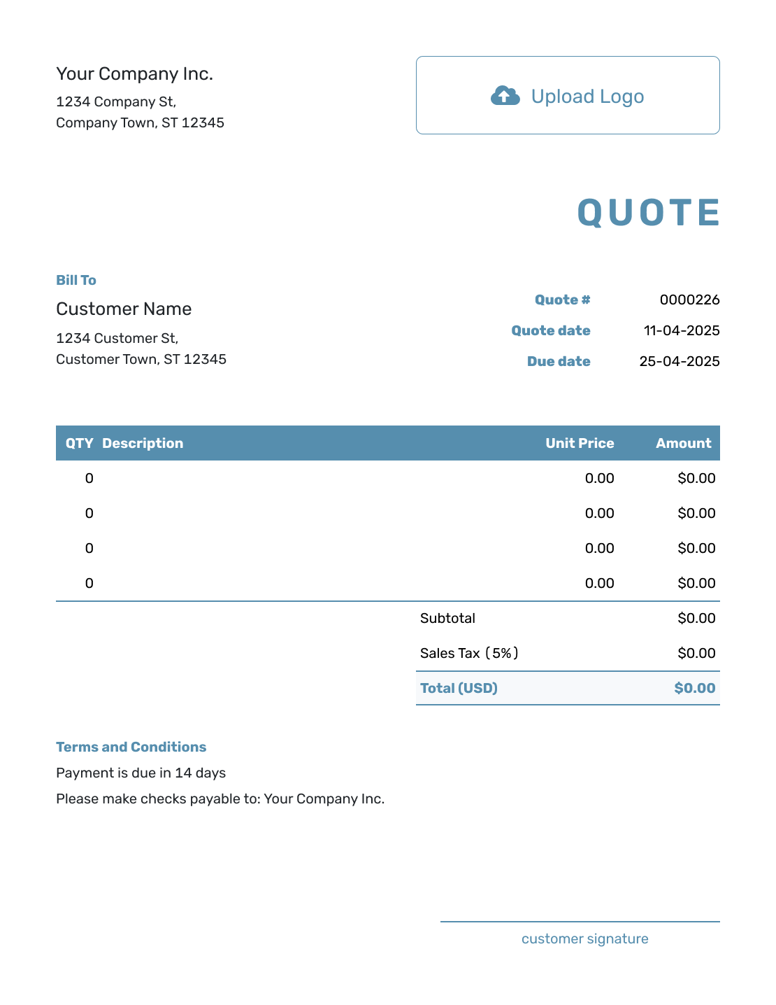 Blank Cost Quote Template