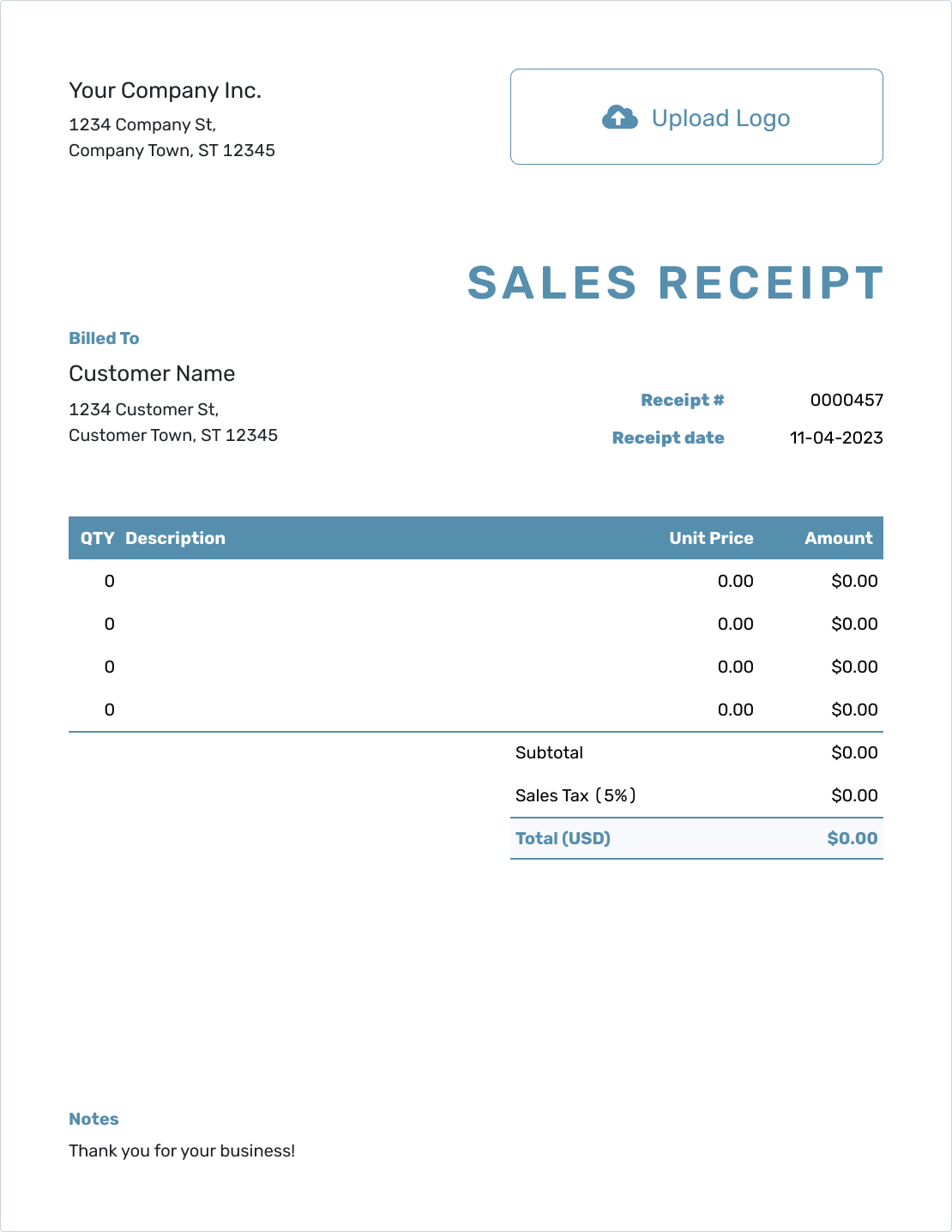 Blank Sales Receipt Template