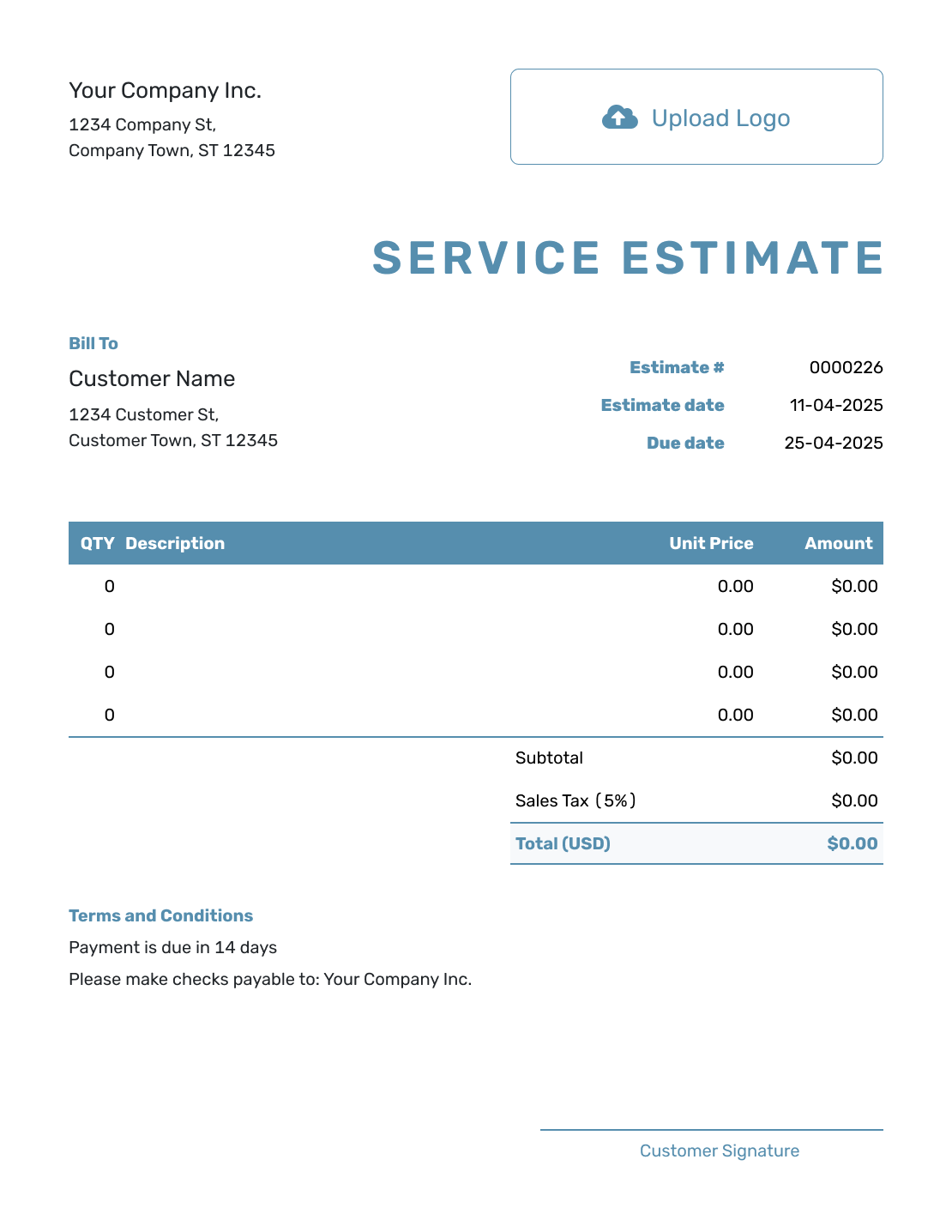 Blank Service Estimate Template