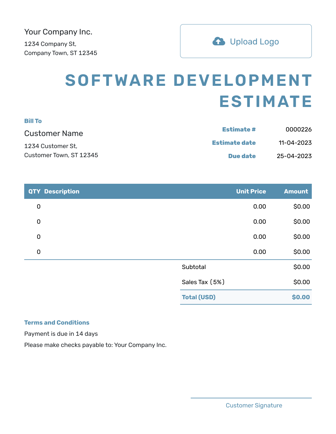 Blank Software Development Estimate Template