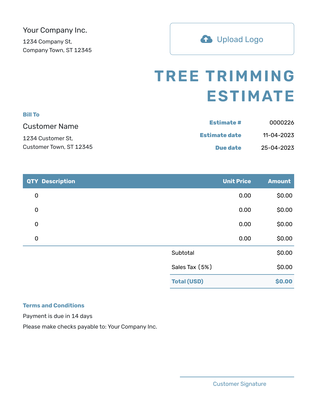 Blank Tree Trimming Estimate Template