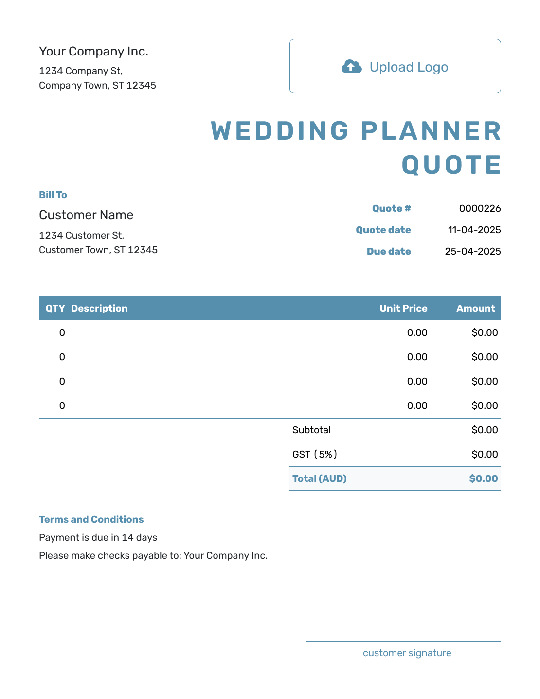 Blank Wedding Planner Quote Template