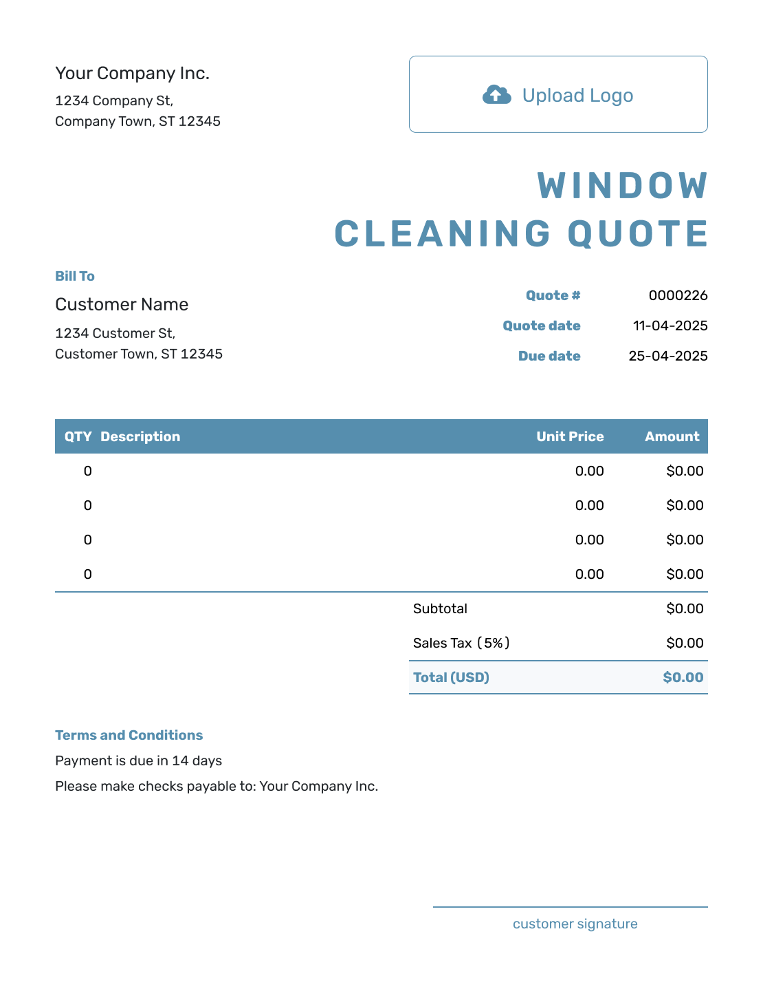 Blank Window Cleaning Quote Template