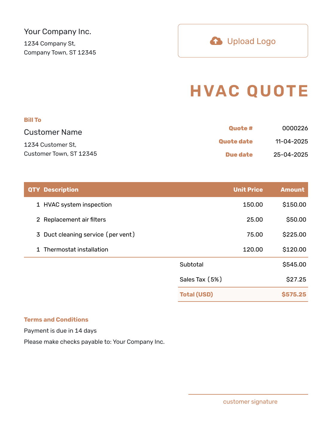 Downloadable HVAC Quote Template