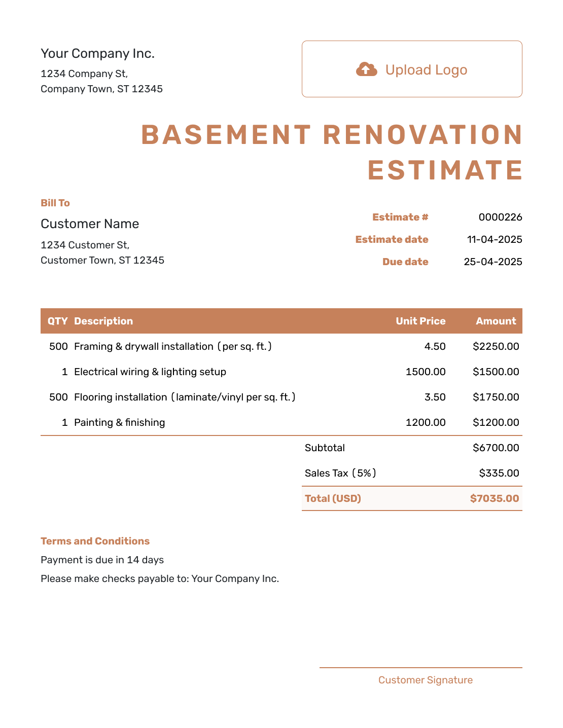 Downloadable Basement Renovation Estimate Template