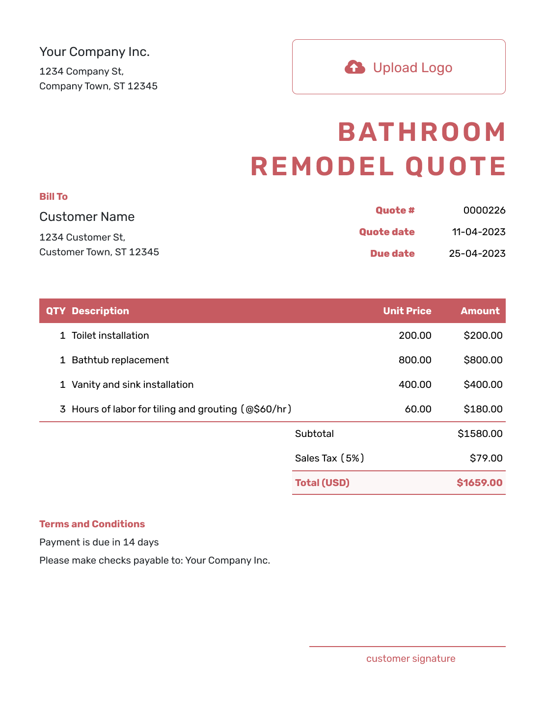 Downloadable Bathroom Remodel Quote Template