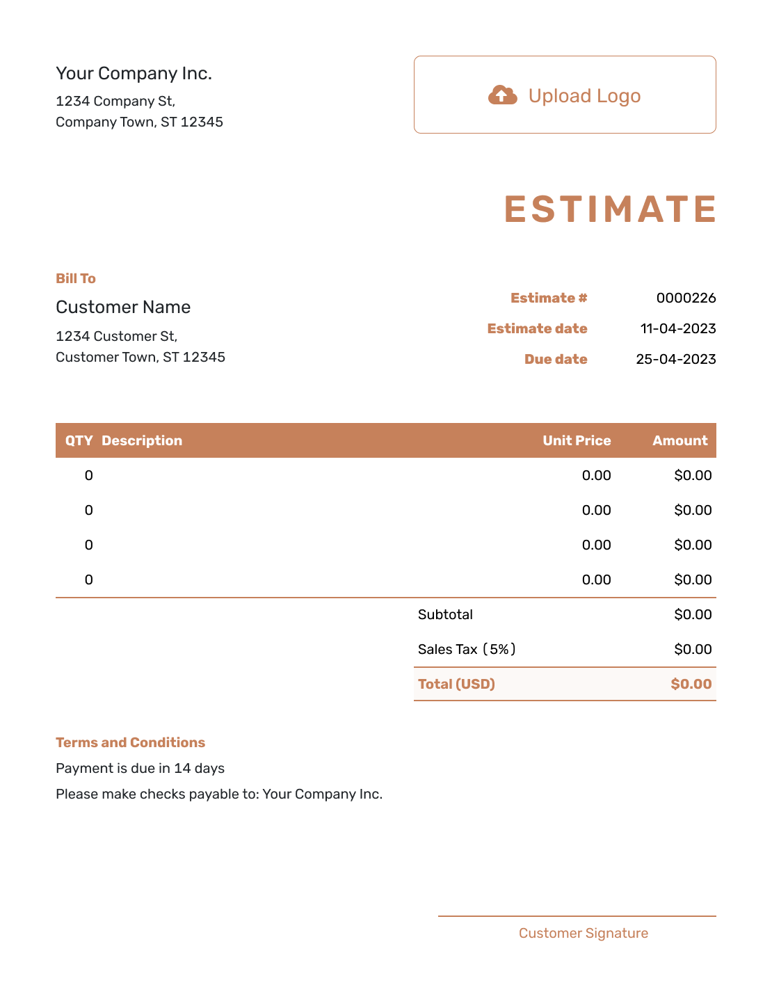 Downloadable Blank Estimate Template