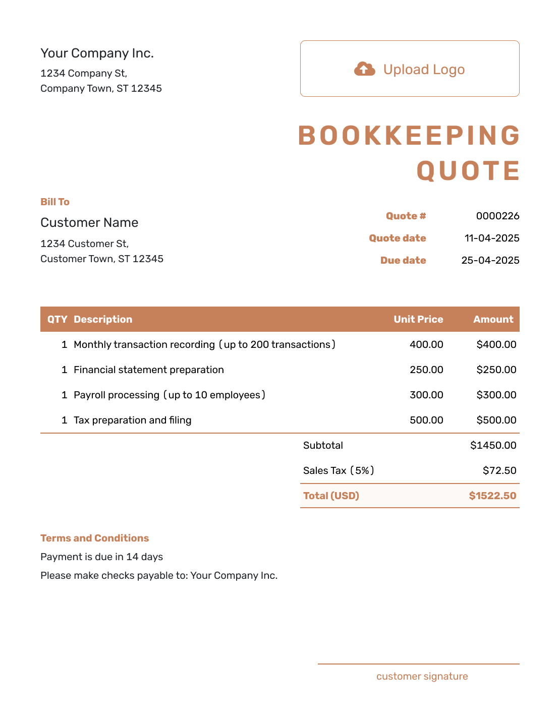 Downloadable Bookkeeping Quote Template