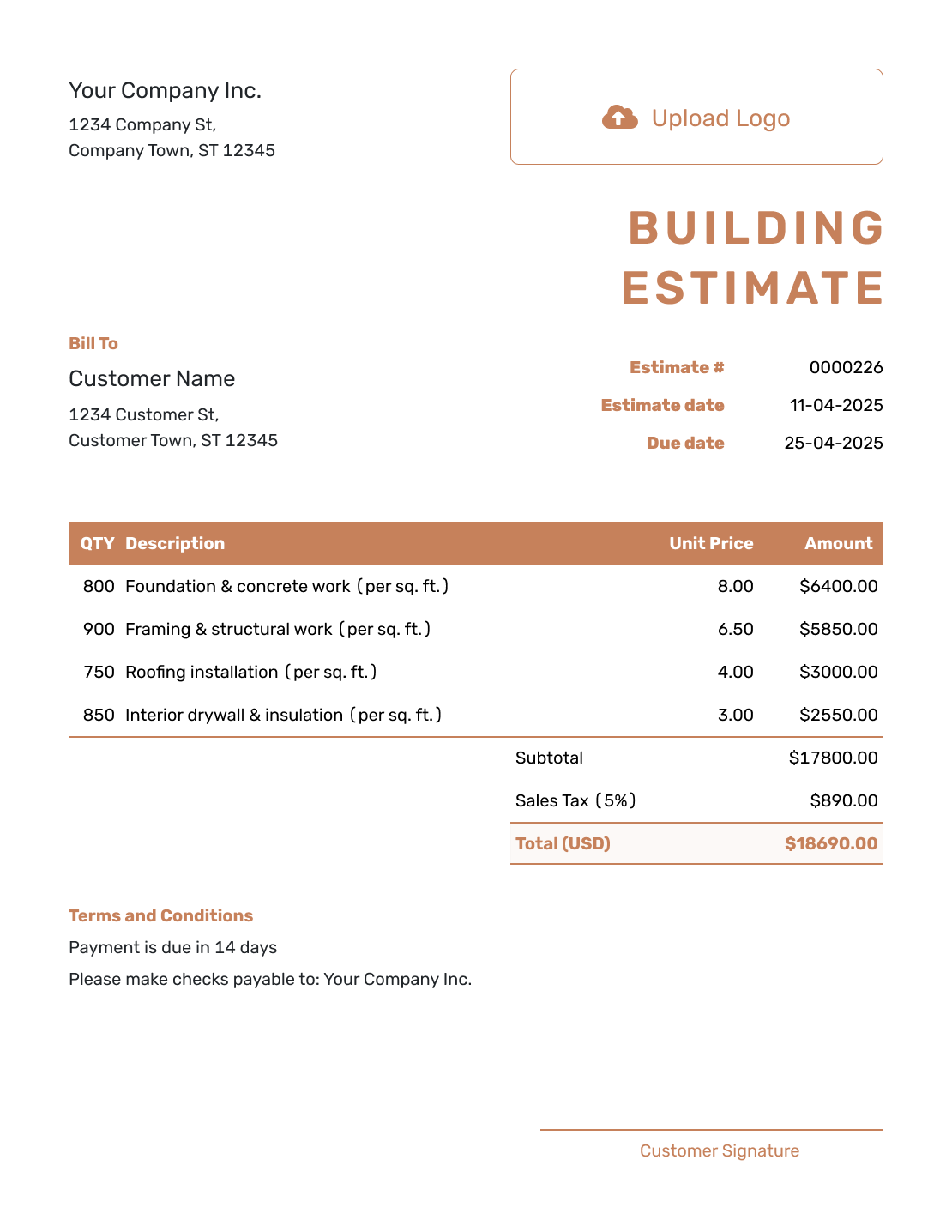 Downloadable Building Estimate Template