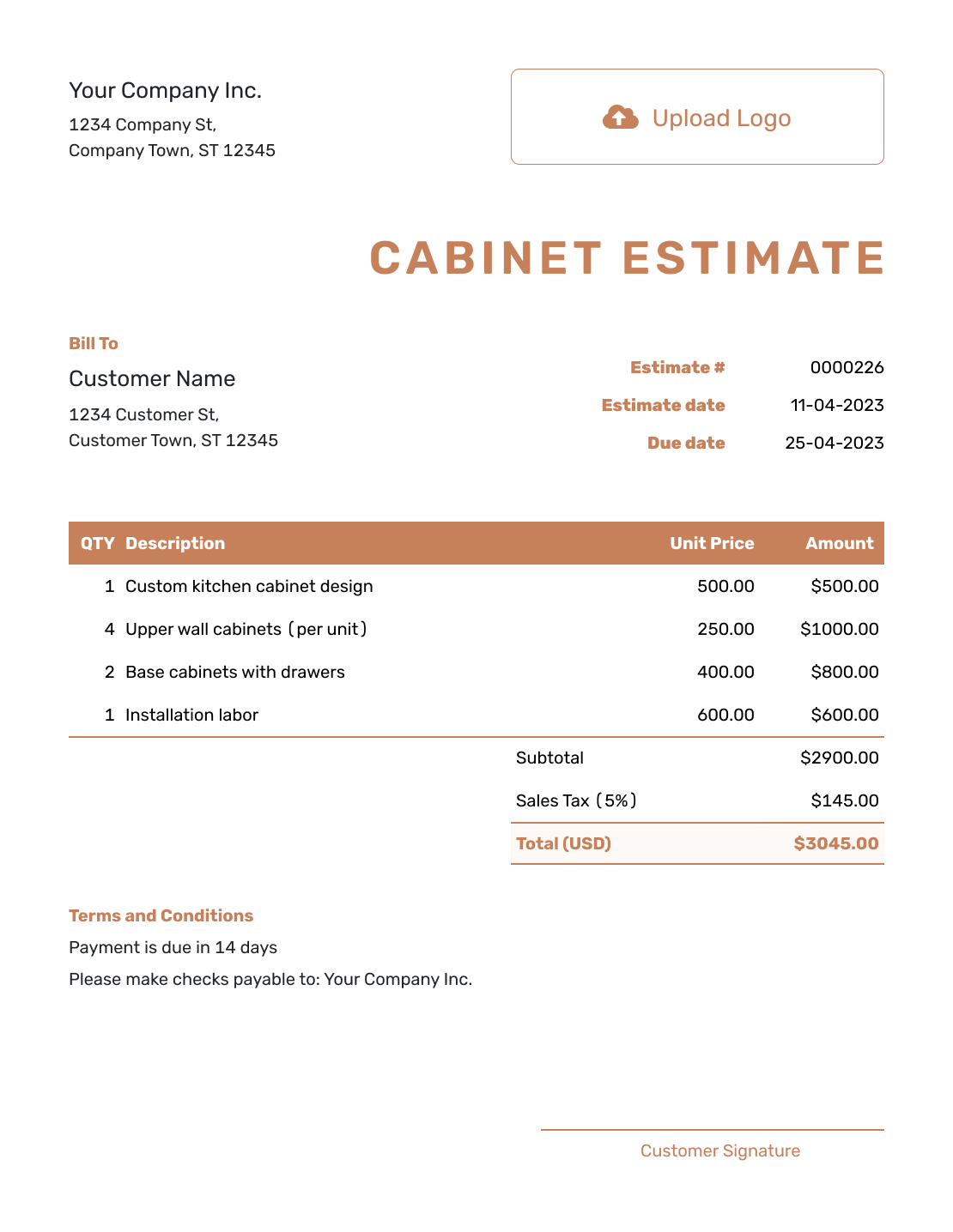 Downloadable Cabinet Estimate Template