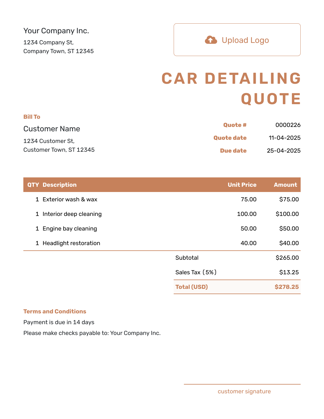 Downloadable Car Detailing Quote Template