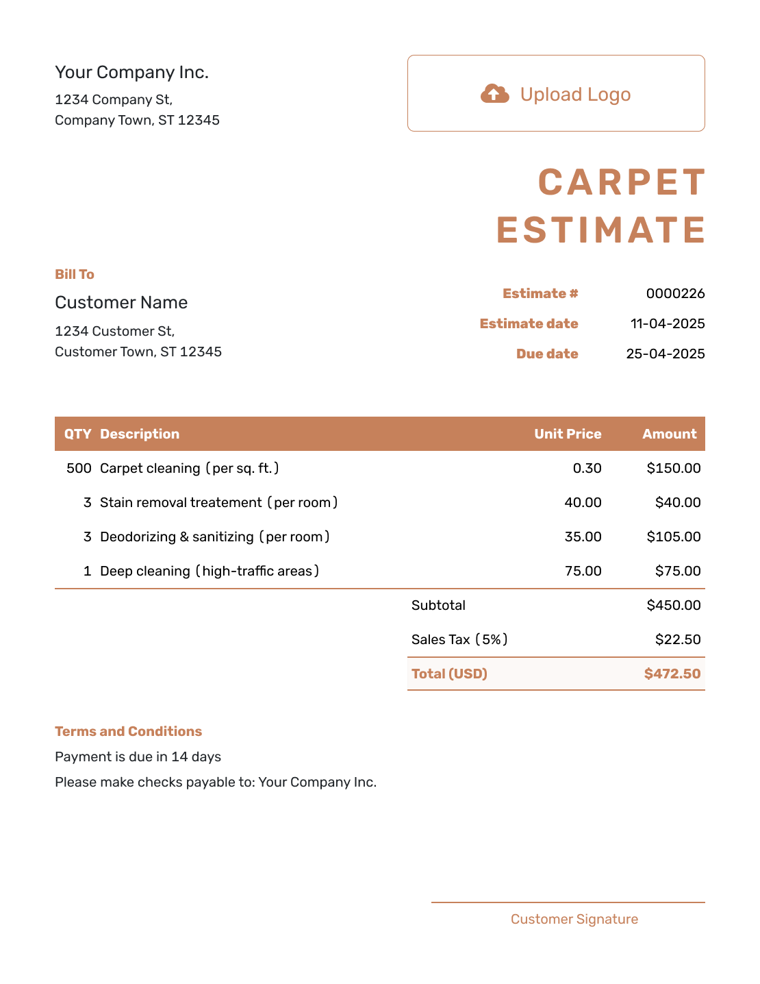 Downloadable Carpet Estimate Template