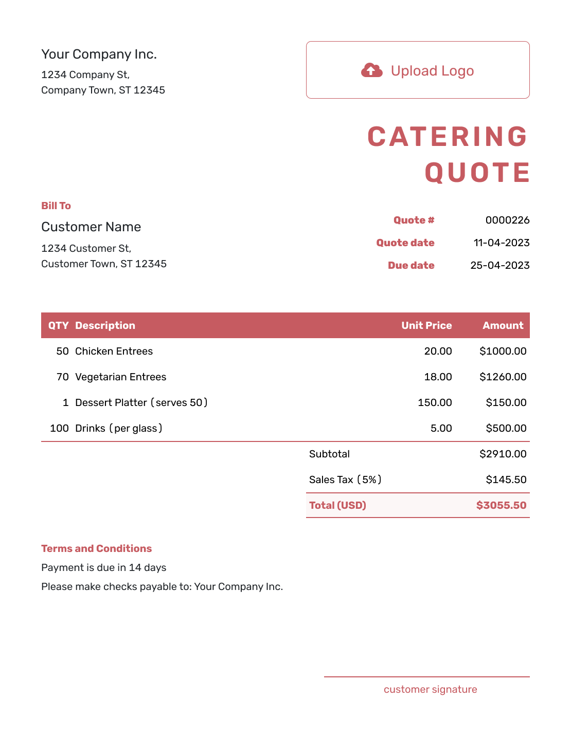 Downloadable Catering Quote Template