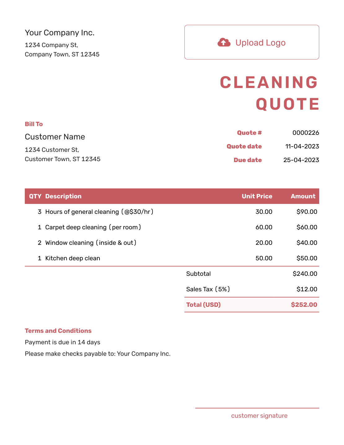 Downloadable Cleaning Quote Template